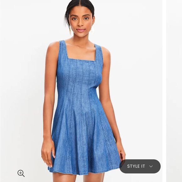 LOFT Chambray Seamed Mini Flare Dress Size 12 - Picture 4 of 7